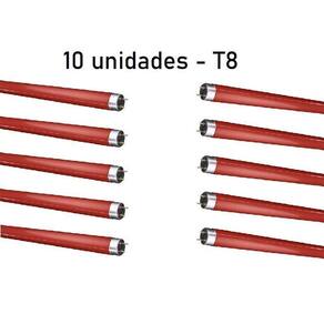 Kit 10 lâmpadas tubular vermelha 20w t8 60cm fluorescente