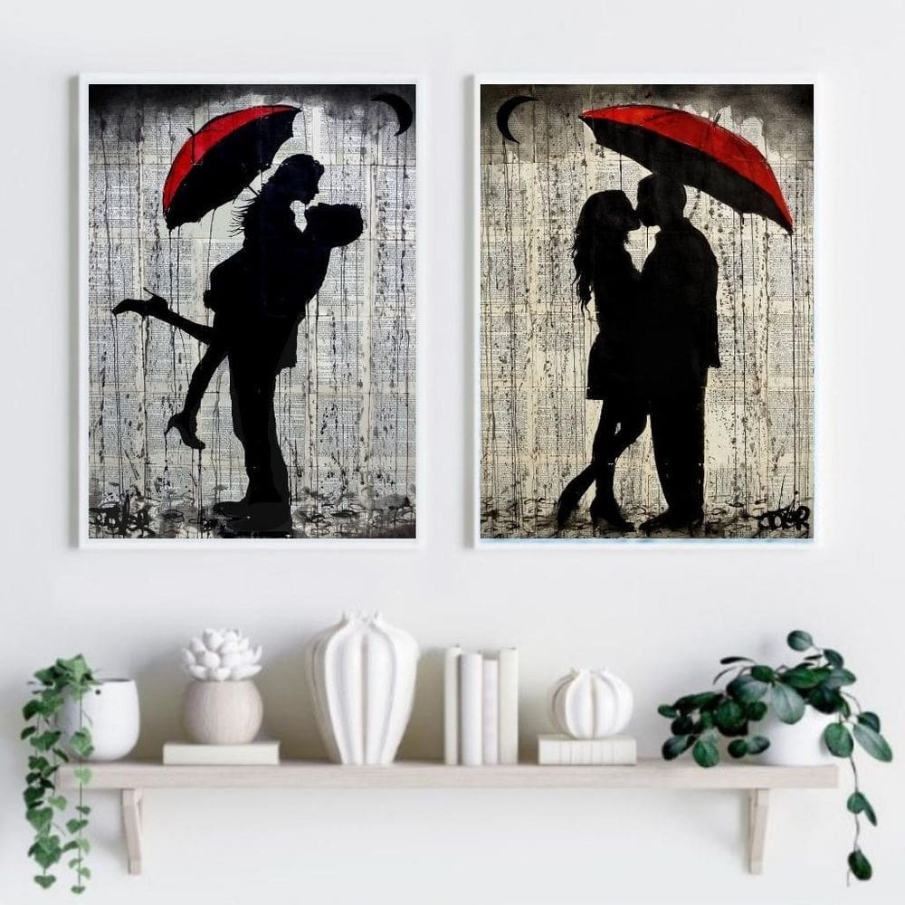 Kit 2 Quadros Românticos Casal Sombrinha 24X18Cm