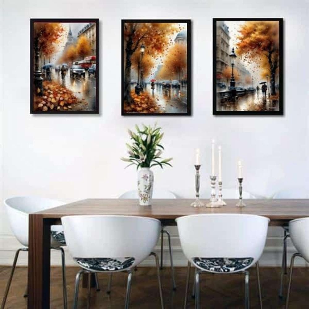 Kit 3 Quadros Românticos Cidade Europa 24X18Cm