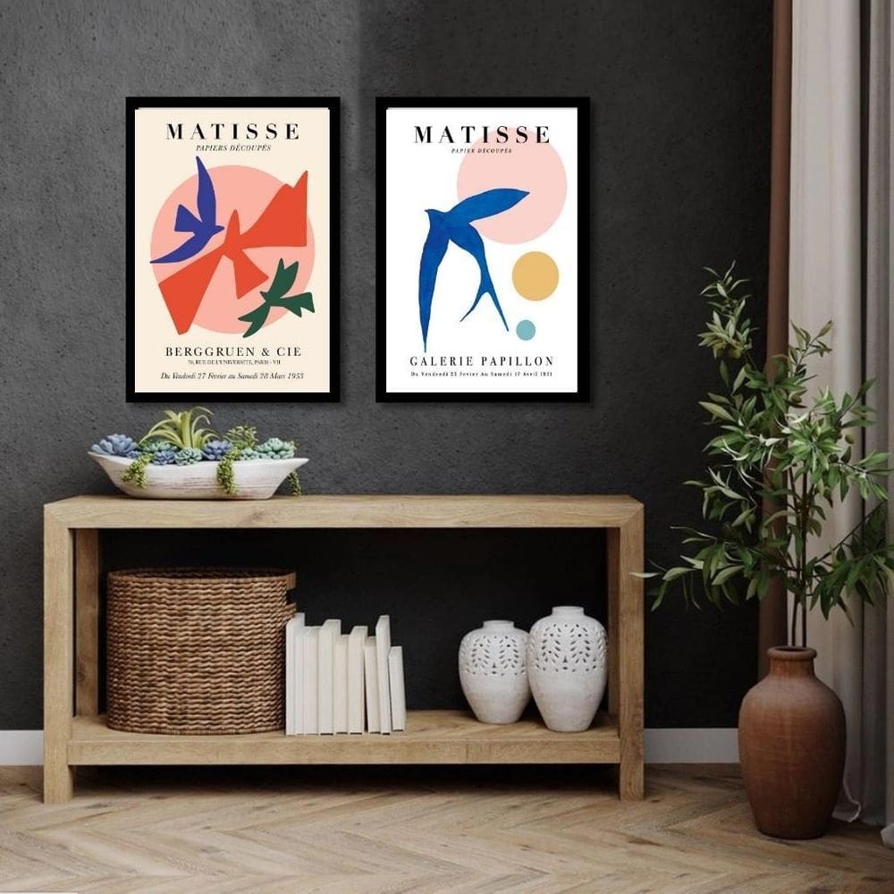 Kit 2 Quadros Matisse Pássaros Coloridos 45X34Cm
