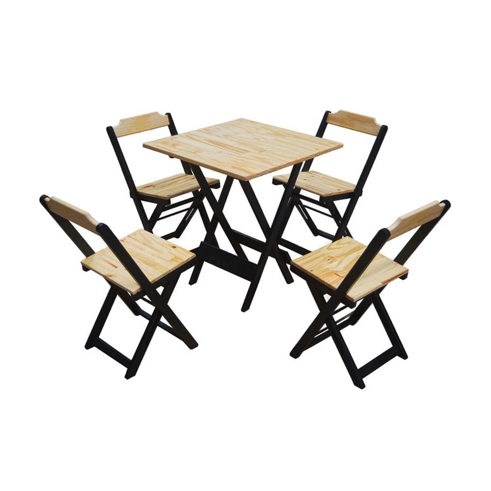 Jogo de Mesa Dobravel para Bar 70x70 com 4 Cadeiras Soberando - Natural/preto