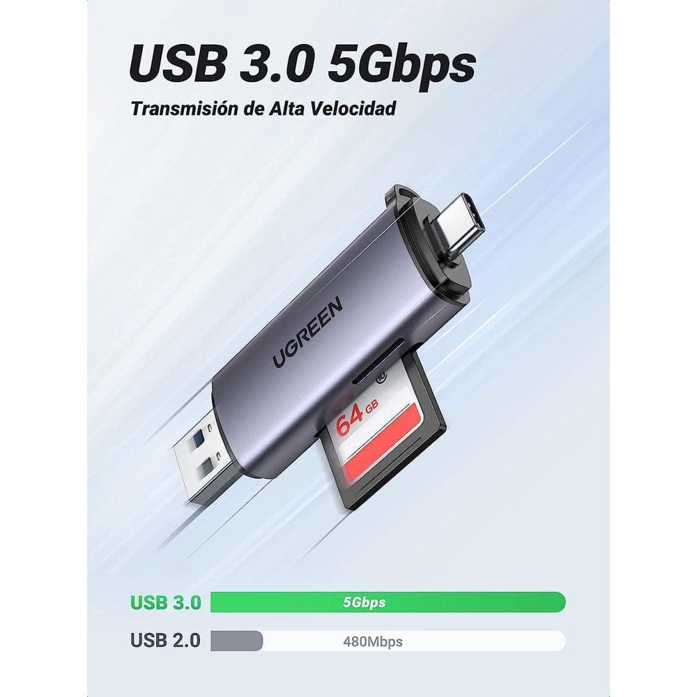 Leitor de cartão ugreen 2 em 1 usb tipo c 3.0 micro sd tf