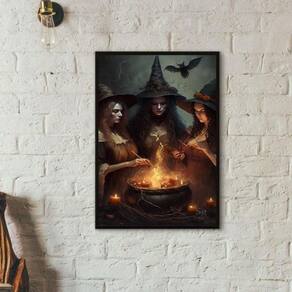 Quadro Decorativo Bruxas Feiticeiras 45X34Cm - Com Vidro