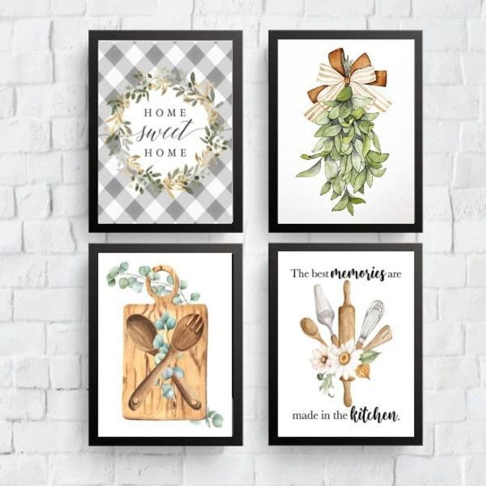 Kit 4 Quadros Cozinha - Sweet Home 33X24Cm - Com Vidro