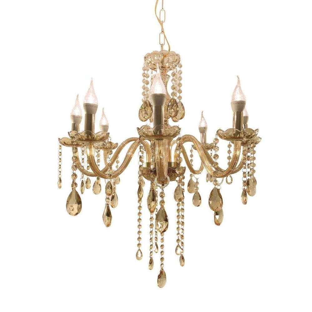 Lustre luminária de cristal champanhe luxo 8 braços