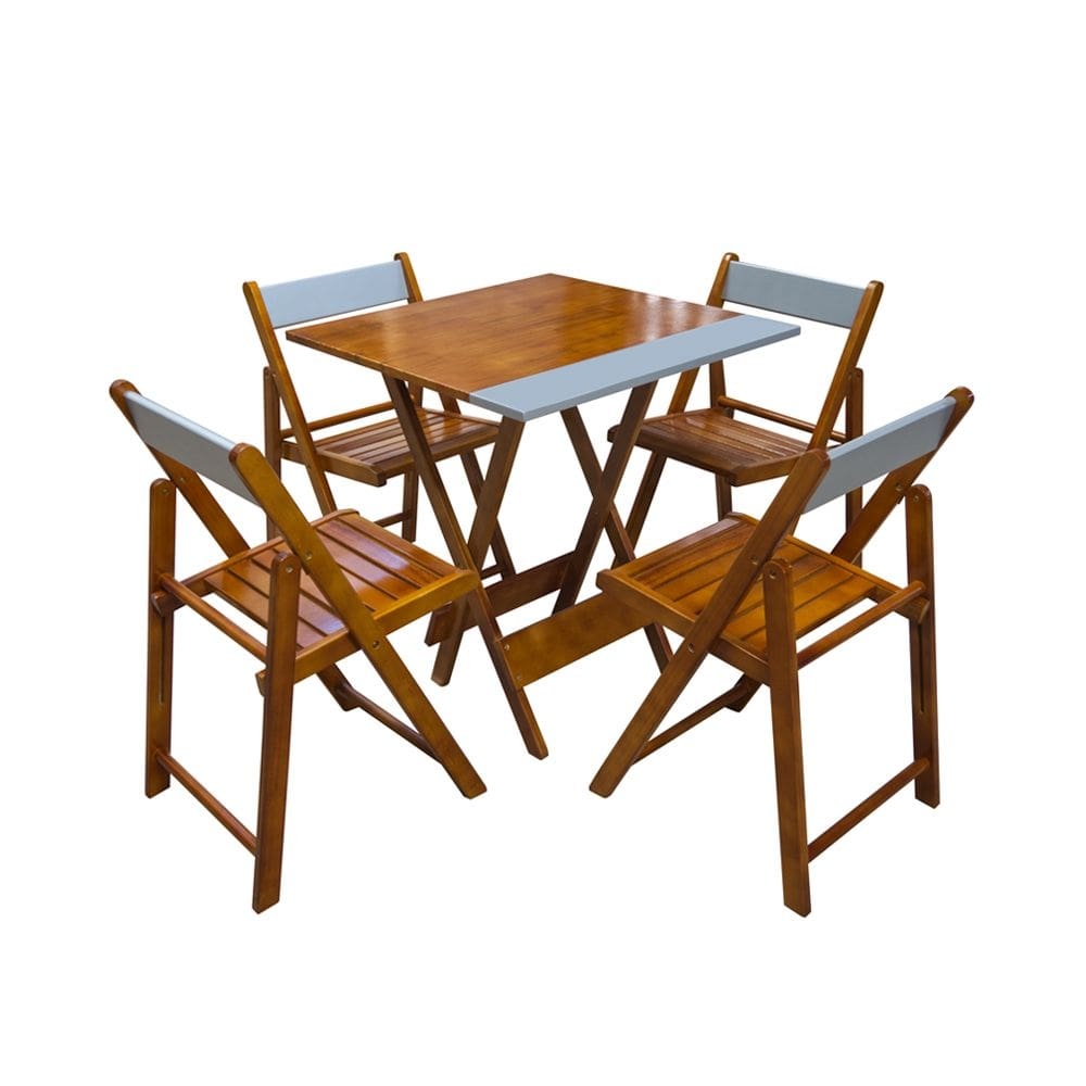 Conjunto Mesa Dobravel 70x70 em Madeira Robusta com 4 Cadeiras Silver - Castanho
