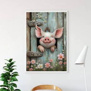 Quadro Decorativo Porquinho Sorridente 24X18Cm - Com Vidro