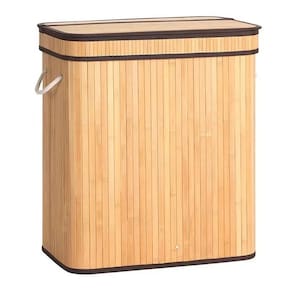 Cesto de roupa duplo de bambu com tampa 32x52x60cm - mimo