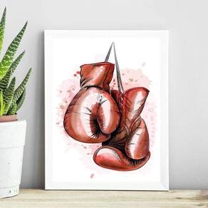 Quadro Luva De Boxe - Aquarela 45X34Cm - Com Vidro