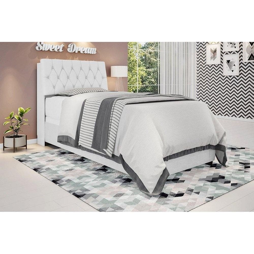 Cabeceira Isis Solteiro Branco com Capitonê Branco