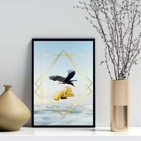 Quadro Arquétipo Sucesso Financeiro Águia Ouro 45X34Cm Vidro