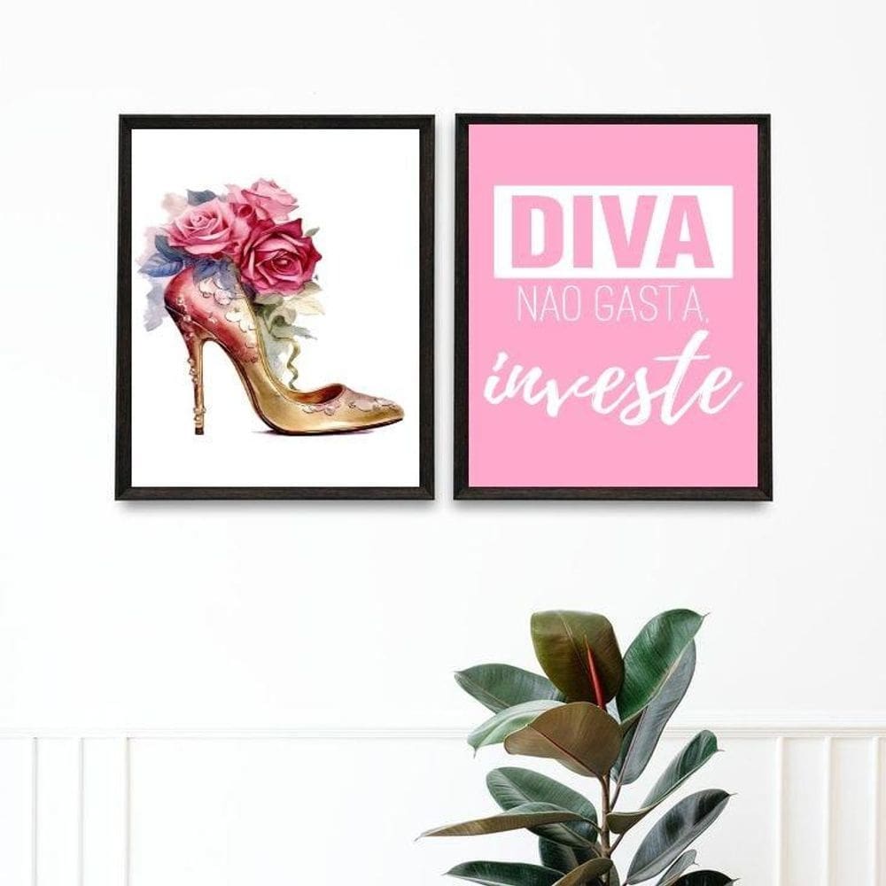 Kit 2 Quadros Sapato Feminino - Diva 24X18Cm - Com Vidro