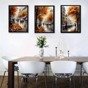 Kit 3 Quadros Românticos Cidade Europa 45X34Cm - Com Vidro