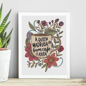 Quadro Café Com Flores - Buen Café 33X24Cm - Com Vidro