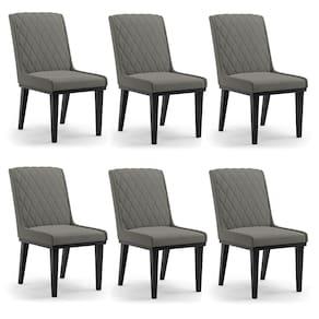 Cadeira Sala de Jantar Base Madeira Preto Kit 6 Sofia Suede Grafite D03 - D`Rossi
