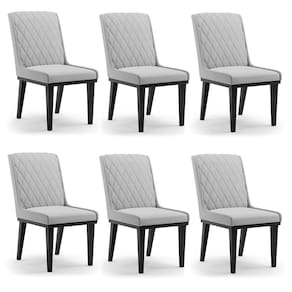 Cadeira Sala de Jantar Base Madeira Preto Kit 6 Sofia Suede Cinza D03 - D`Rossi