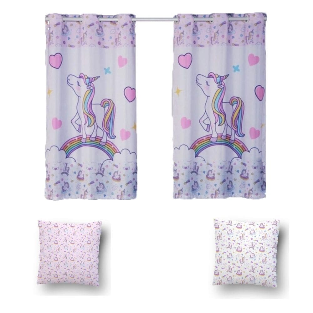 Kit De Cortina De 2 Metros + 2 Almofadas Infantis Kids