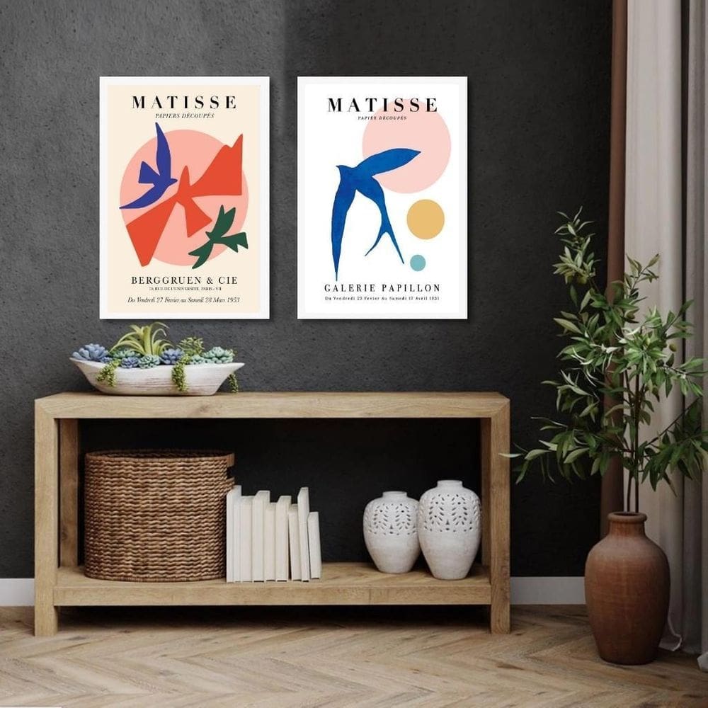 Kit 2 Quadros Matisse Pássaros Coloridos 24X18Cm - Com Vidro