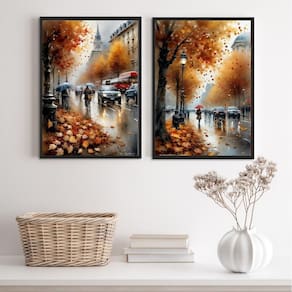 Kit 2 Quadros Artísticos Cidades Europa 24X18Cm - Com Vidro