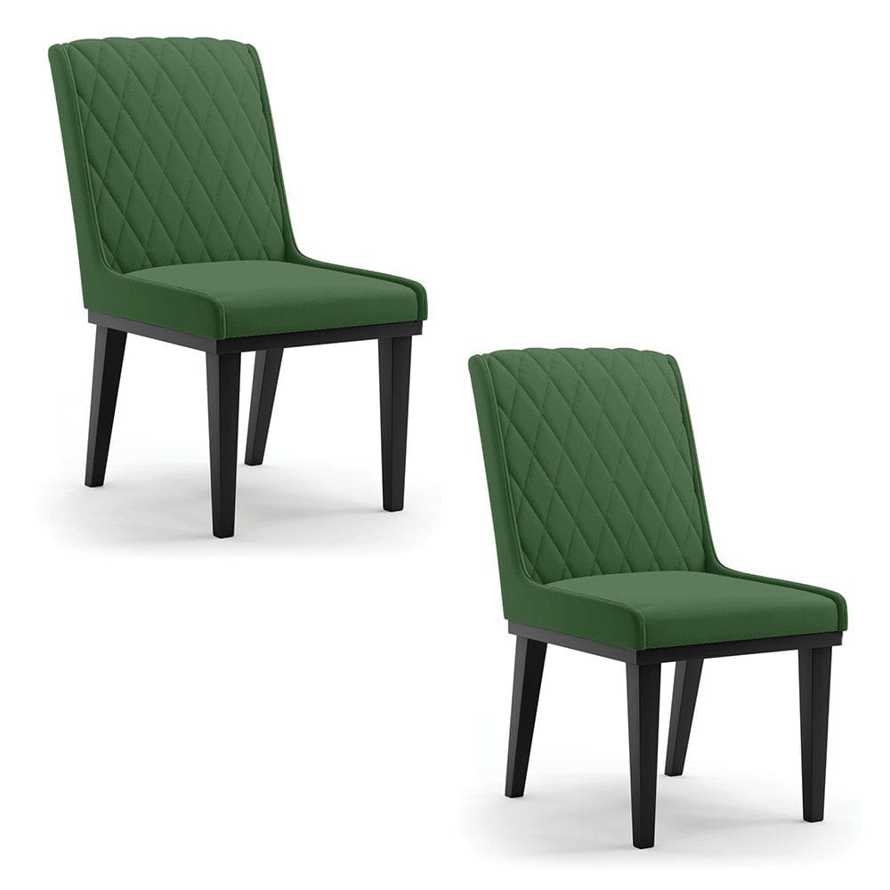 Cadeira Sala de Jantar Base Madeira Preto Kit 2 Sofia Suede Verde D03 - D`Rossi