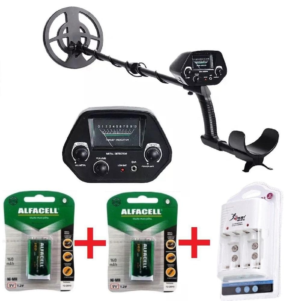 Kit detector de metal ouro portátil com baterias carregador