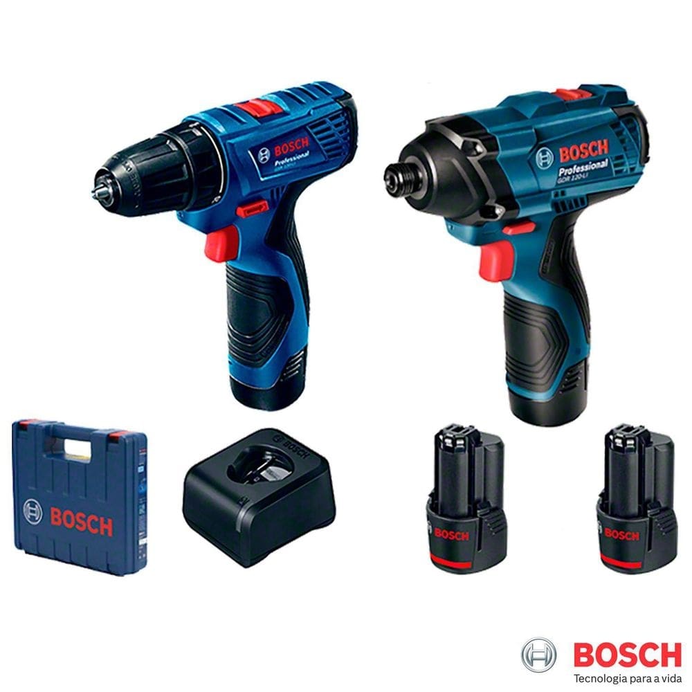 Combo parafusadeira gsb120li + chave impacto gdr120li maleta