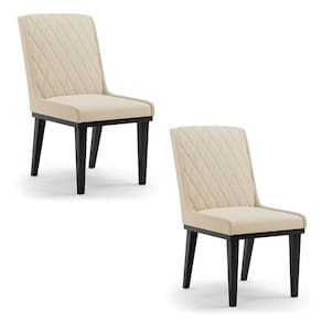 Cadeira Sala de Jantar Base Madeira Preto Kit 2 Sofia Suede Bege D03 - D`Rossi
