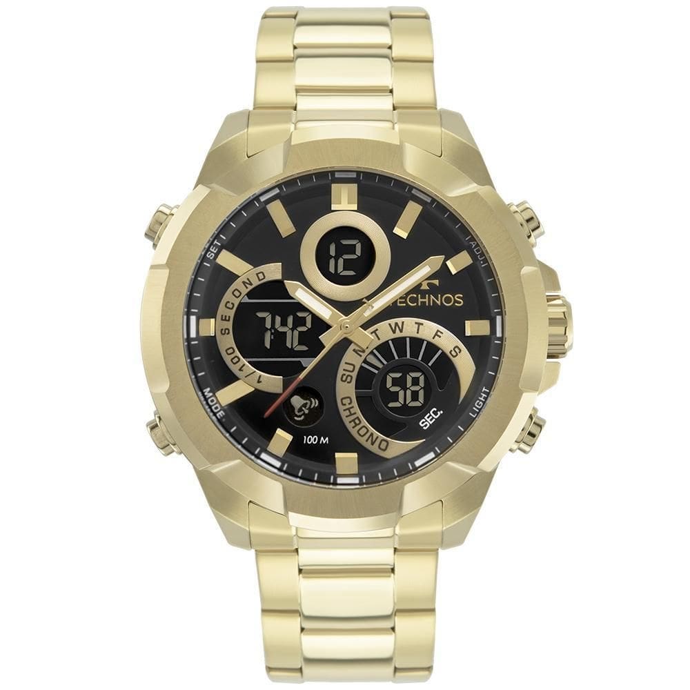 Relógio masculino technos digiana dourado w23721aaa/1p