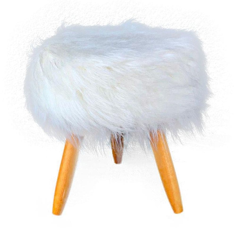 Banqueta para penteadeira pelúcia pelo alto branco pelinho