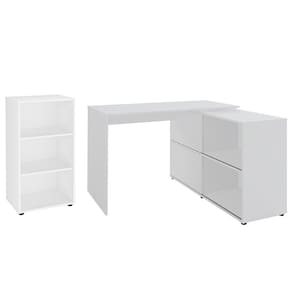 Mesa Escrivaninha em L Link e Estante Livreiro 45x81cm Lean A06 Branco - Mpozenato