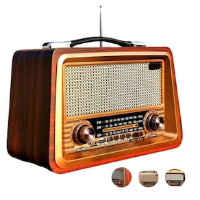Rádio estilo retrô vintage am fm bluetooth recarregável 2066