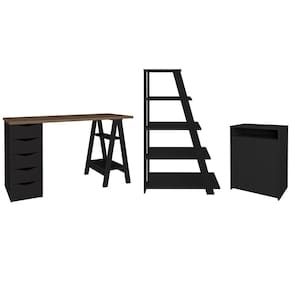 Conjunto Escritório Home Office 3 Peças Stela A06 Nogal/Preto - Mpozenato