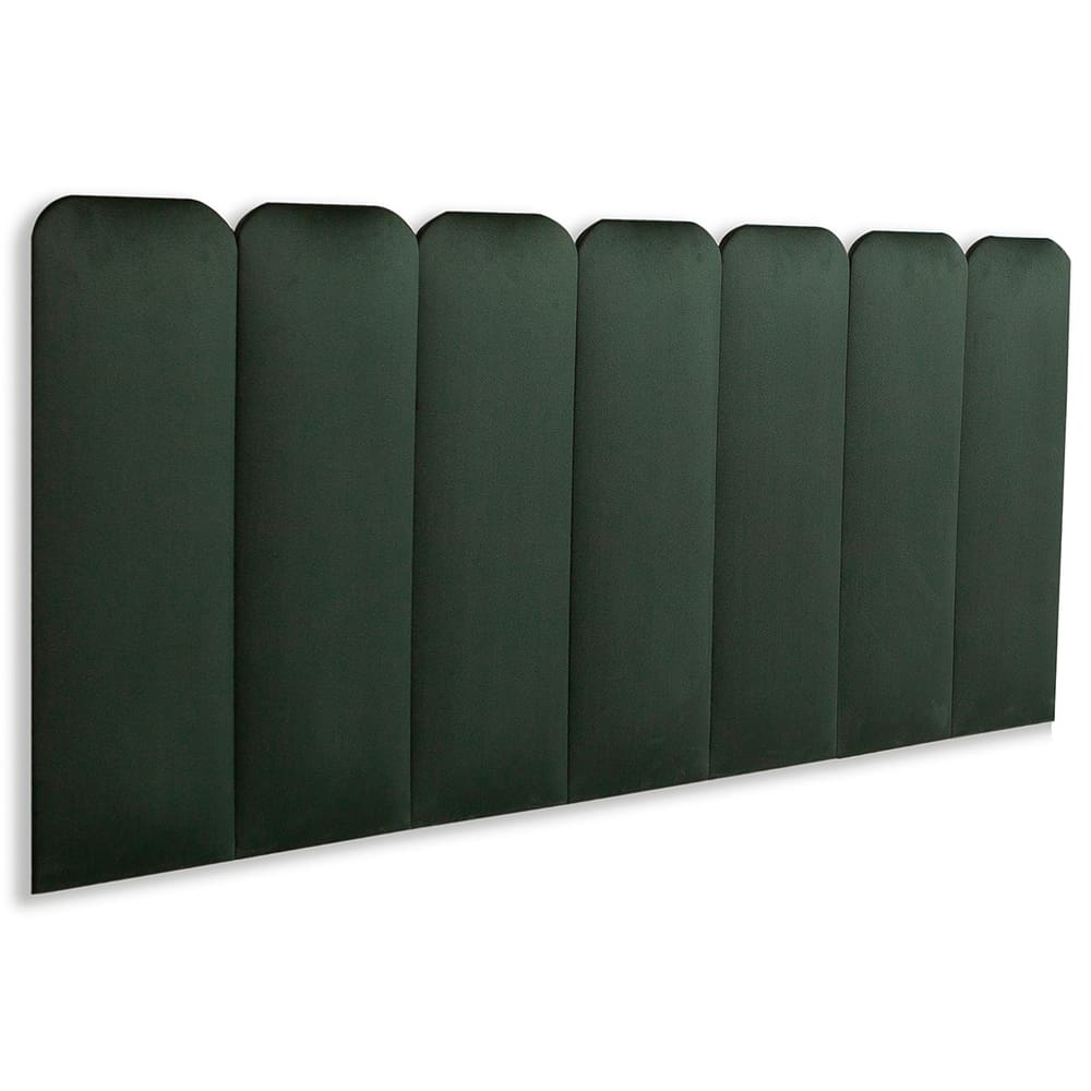 Cabeceira Casal Estofada  Kit 7 Placas  Arredondada - Veludo Verde Musgo