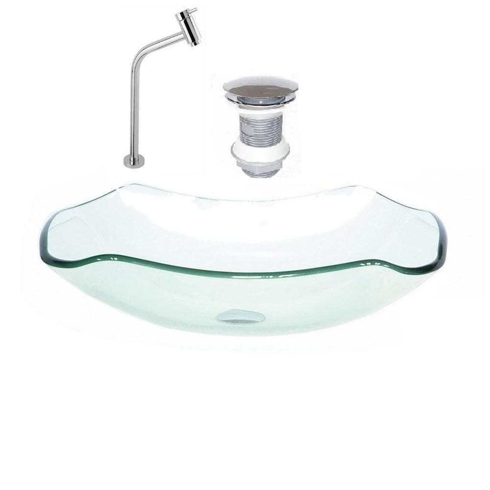 Cuba de vidro abaulada 51cm incolor + valvula + torneira