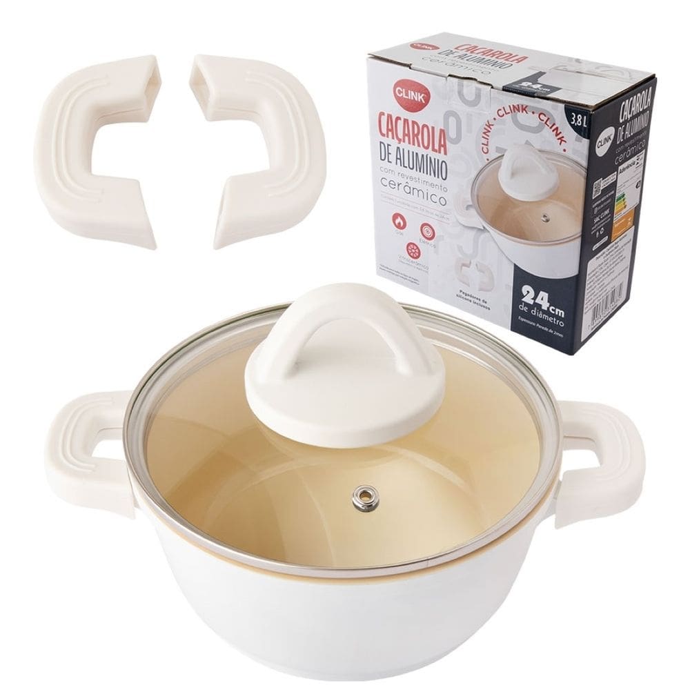 Panela 24 Cm Cacarola C/ Revestimento Ceramica Antiaderente