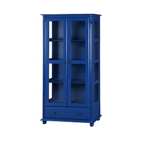 Cristaleira 2 Portas Vidro 1 Gaveta 3 Prateleiras Pés Torneados Florença - Laca Azul Bic