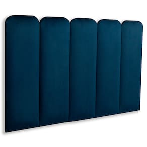 Cabeceira Solteiro Estofada Kit 5 Placas Arredondada - Veludo Azul Marinho