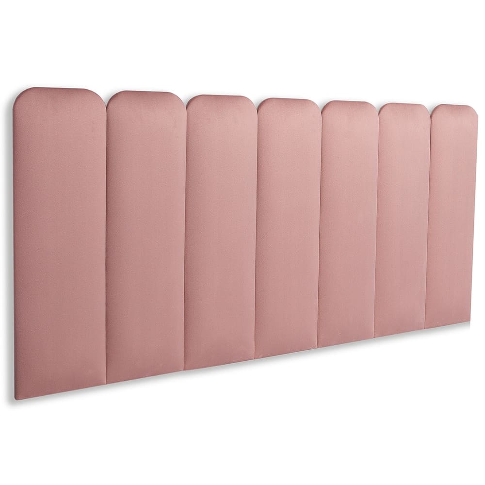 Cabeceira Casal Estofada Kit 7 Placas Arredondada - Veludo Nude