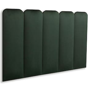 Cabeceira Solteiro Estofada Kit 5 Placas Arredondada - Veludo Verde Musgo