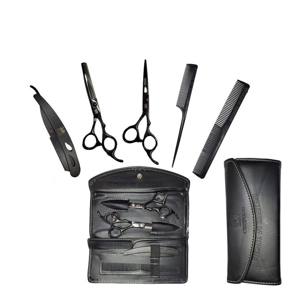 Kit barbearia tesoura navalha + desbastadeira e navalhete