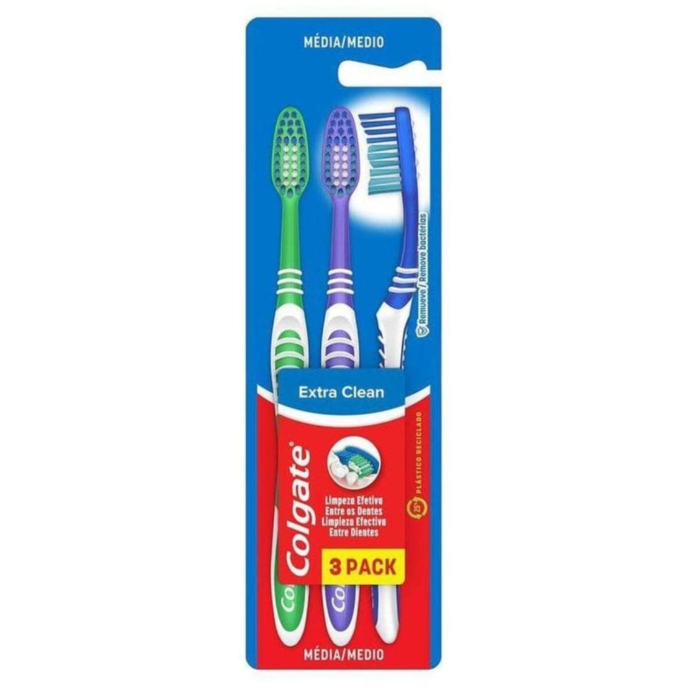 Kit escova de dente extra clean com 3 unidade colgate media