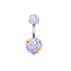 Piercing de umbigo prata 2 pedras aço cirúrgico zircônia