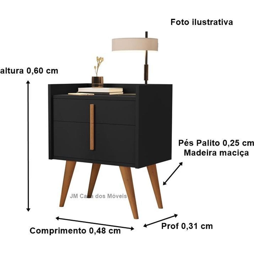 Mesa cabeceira denise 1 gaveta 1 porta pés palito preto