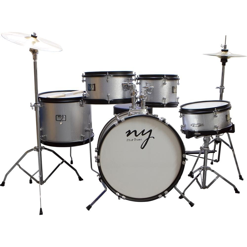 Bateria Acústica Infantil Junior 2t Prata Com Banco New York [F097]