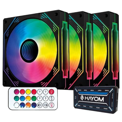 imagem-Kit Cooler Fan Hayom, Rgb, 3X 120Mm, Controladora, Preto