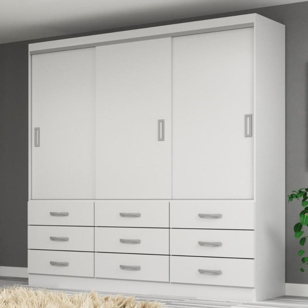 Guarda Roupa Casal 3 Portas de Correr 9 Gavetas Isabela Evidência