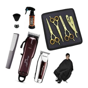 Barbeiro tesouras gold 6 maquinas corte + acabamento kemei