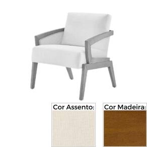 Poltrona MH-3780 Madeira Lateral Palha Amêndoa Assento Estofado em Linho Creme 2414 C