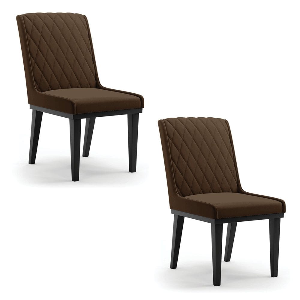 Cadeira Sala de Jantar Base Madeira Preto Kit 2 Sofia Suede Marrom D03 - D`Rossi