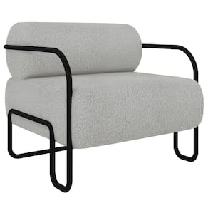 Poltrona Decorativa para Sala Industrial Kira K04 Bouclê Cinza Claro - Mpozenato